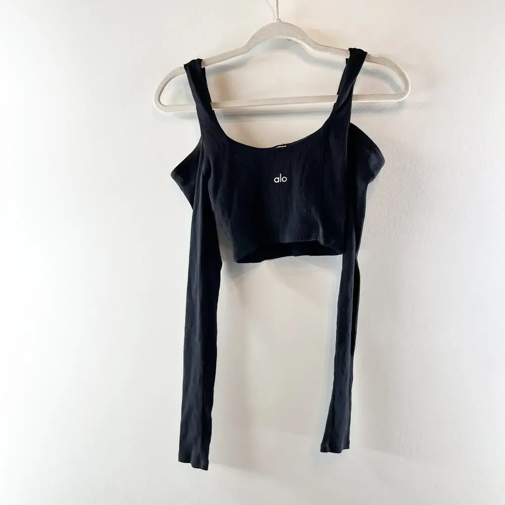 Alo Yoga Ribbed Cropped Butterfly Long Sleeve Tee Black Small